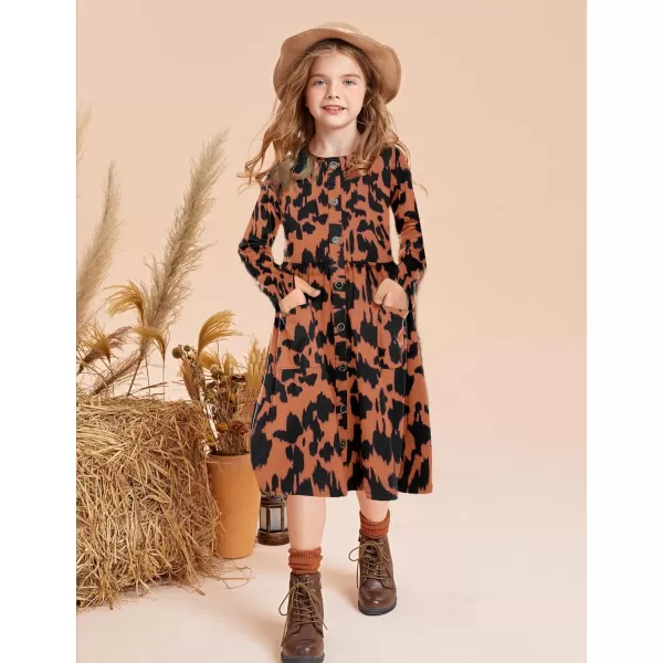 Arshiner Girl's Dresses Button Down Midi Long Sleeve Casual Sundress A-line Dress with Pockets