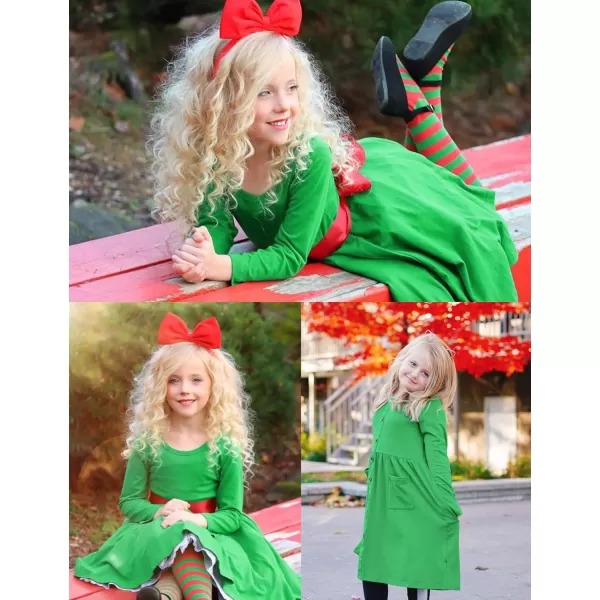 Arshiner Girl's Dresses Button Down Midi Long Sleeve Casual Sundress A-line Dress with Pockets