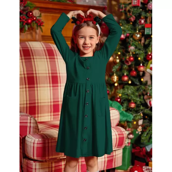 Arshiner Girl's Dresses Button Down Midi Long Sleeve Casual Sundress A-line Dress with Pockets