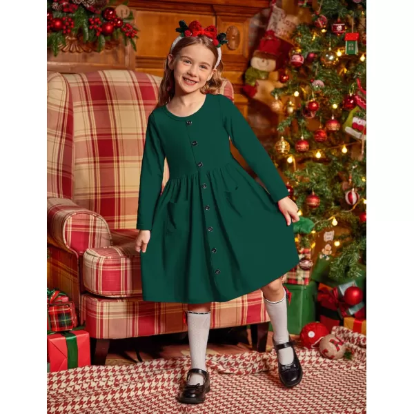 Arshiner Girl's Dresses Button Down Midi Long Sleeve Casual Sundress A-line Dress with Pockets