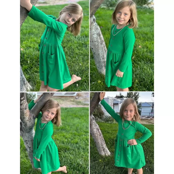 Arshiner Girl's Dresses Button Down Midi Long Sleeve Casual Sundress A-line Dress with Pockets