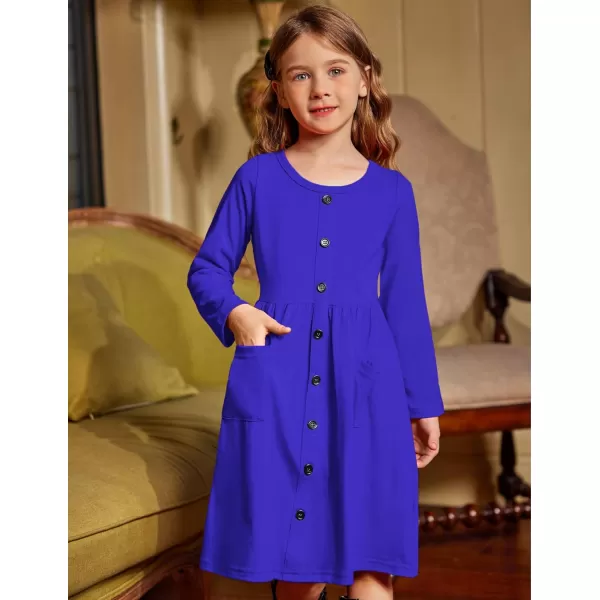 Arshiner Girl's Dresses Button Down Midi Long Sleeve Casual Sundress A-line Dress with Pockets