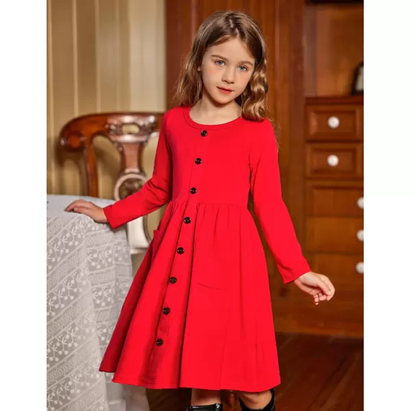 Arshiner Girl's Dresses Button Down Midi Long Sleeve Casual Sundress A-line Dress with Pockets