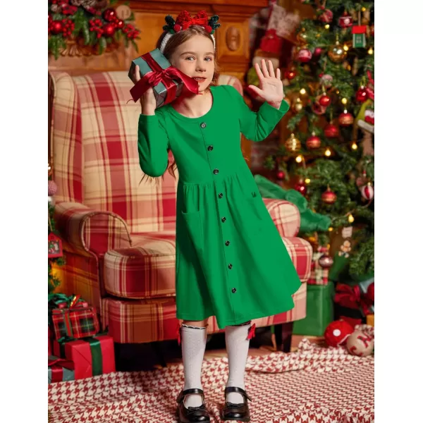 Arshiner Girl's Dresses Button Down Midi Long Sleeve Casual Sundress A-line Dress with Pockets
