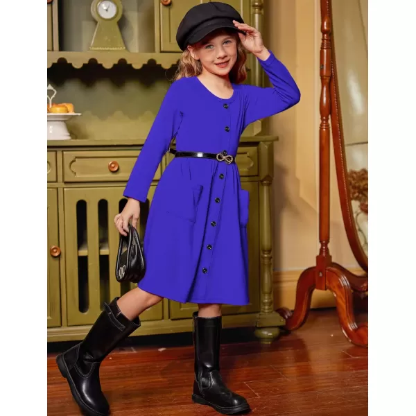 Arshiner Girl's Dresses Button Down Midi Long Sleeve Casual Sundress A-line Dress with Pockets
