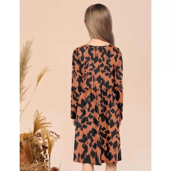 Arshiner Girl's Dresses Button Down Midi Long Sleeve Casual Sundress A-line Dress with Pockets