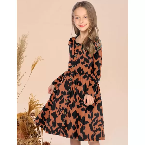 Arshiner Girl's Dresses Button Down Midi Long Sleeve Casual Sundress A-line Dress with Pockets