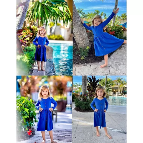 Arshiner Girl's Dresses Button Down Midi Long Sleeve Casual Sundress A-line Dress with Pockets