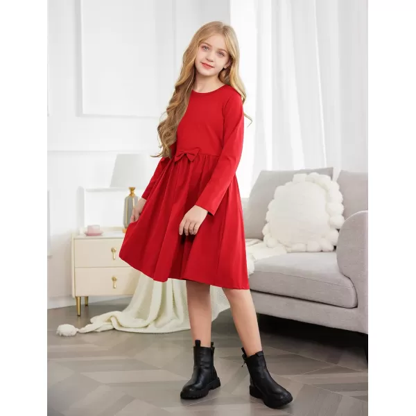 Arshiner Girls Long Sleeve Dress A line Twirly Skater Casual Bow Tie Dress