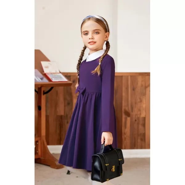 Arshiner Girls Long Sleeve Dress A line Twirly Skater Casual Bow Tie Dress