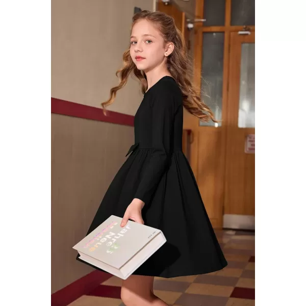 Arshiner Girls Long Sleeve Dress A line Twirly Skater Casual Bow Tie Dress