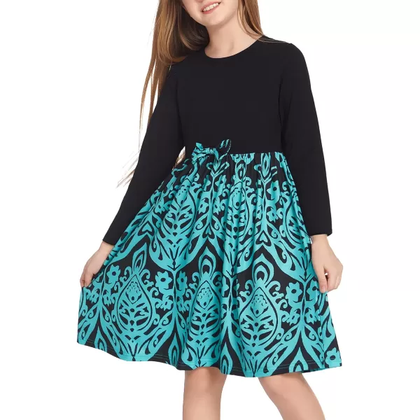 Arshiner Girls Long Sleeve Dress A line Twirly Skater Casual Bow Tie Dress