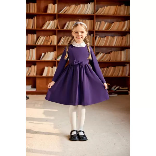 Arshiner Girls Long Sleeve Dress A line Twirly Skater Casual Bow Tie Dress
