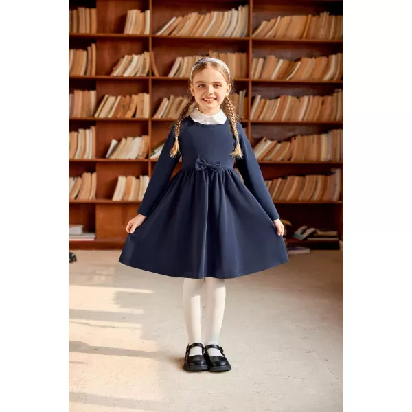 Arshiner Girls Long Sleeve Dress A line Twirly Skater Casual Bow Tie Dress