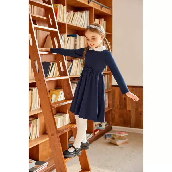 Arshiner Girls Long Sleeve Dress A line Twirly Skater Casual Bow Tie Dress