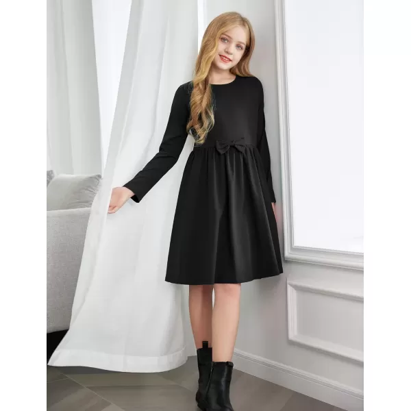 Arshiner Girls Long Sleeve Dress A line Twirly Skater Casual Bow Tie Dress