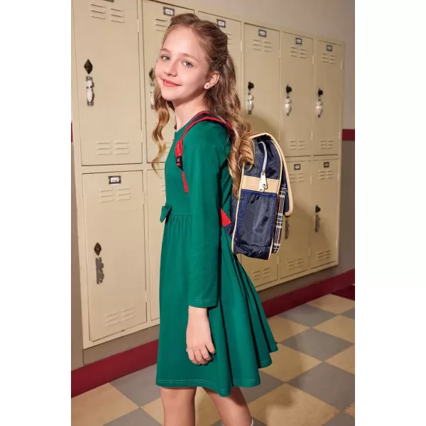Arshiner Girls Long Sleeve Dress A line Twirly Skater Casual Bow Tie Dress