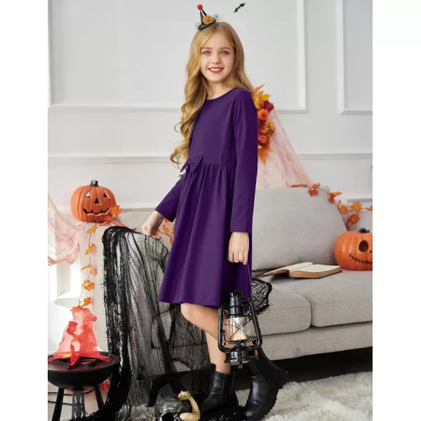 Arshiner Girls Long Sleeve Dress A line Twirly Skater Casual Bow Tie Dress