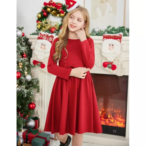 Arshiner Girls Long Sleeve Dress A line Twirly Skater Casual Bow Tie Dress