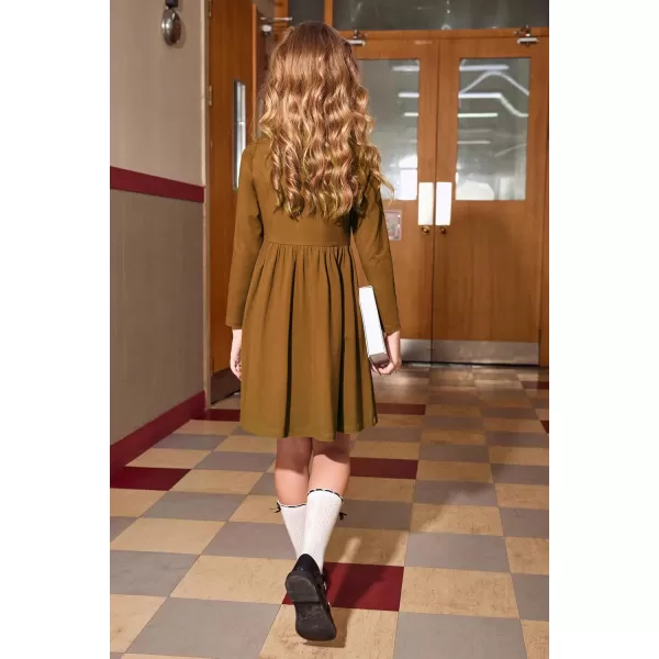 Arshiner Girls Long Sleeve Dress A line Twirly Skater Casual Bow Tie Dress