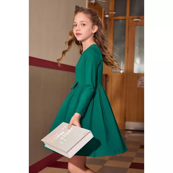 Arshiner Girls Long Sleeve Dress A line Twirly Skater Casual Bow Tie Dress