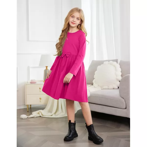 Arshiner Girls Long Sleeve Dress A line Twirly Skater Casual Bow Tie Dress