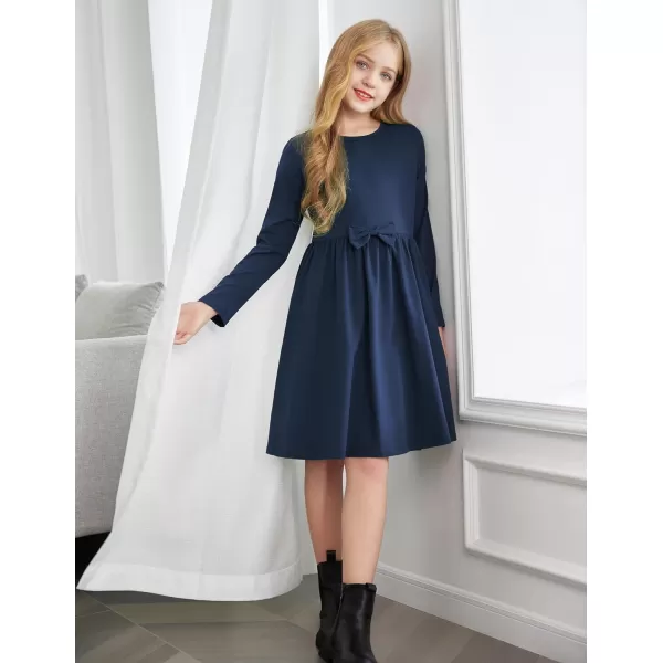 Arshiner Girls Long Sleeve Dress A line Twirly Skater Casual Bow Tie Dress