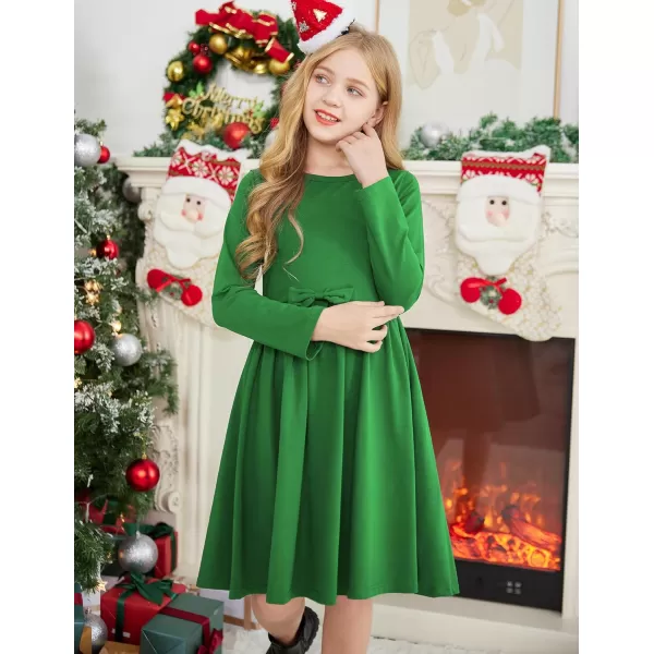 Arshiner Girls Long Sleeve Dress A line Twirly Skater Casual Bow Tie Dress