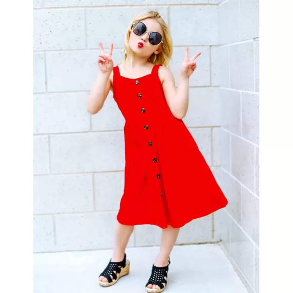 Arshiner Girl's Spaghetti Strap Button Down Midi Sleeveless Summer Casual Sundress A-line Dress with Pockets