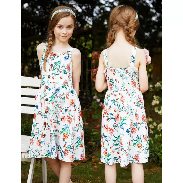 Arshiner Girl's Spaghetti Strap Button Down Midi Sleeveless Summer Casual Sundress A-line Dress with Pockets