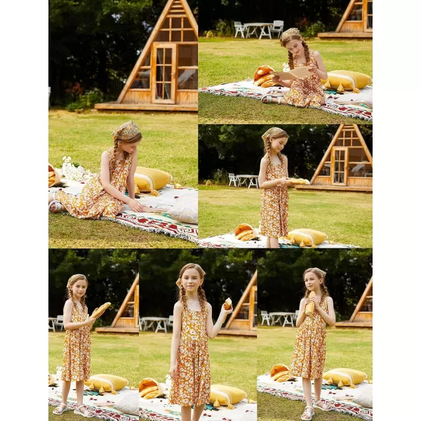 Arshiner Girl's Spaghetti Strap Button Down Midi Sleeveless Summer Casual Sundress A-line Dress with Pockets