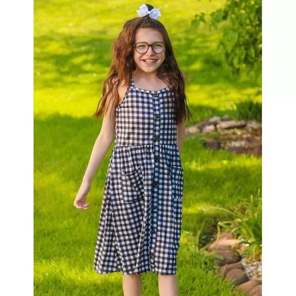 Arshiner Girl's Spaghetti Strap Button Down Midi Sleeveless Summer Casual Sundress A-line Dress with Pockets