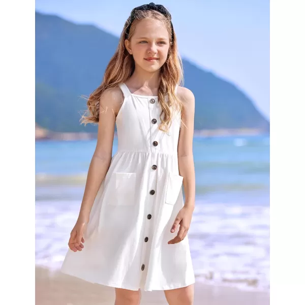 Arshiner Girl's Spaghetti Strap Button Down Midi Sleeveless Summer Casual Sundress A-line Dress with Pockets
