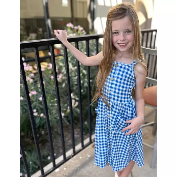 Arshiner Girl's Spaghetti Strap Button Down Midi Sleeveless Summer Casual Sundress A-line Dress with Pockets