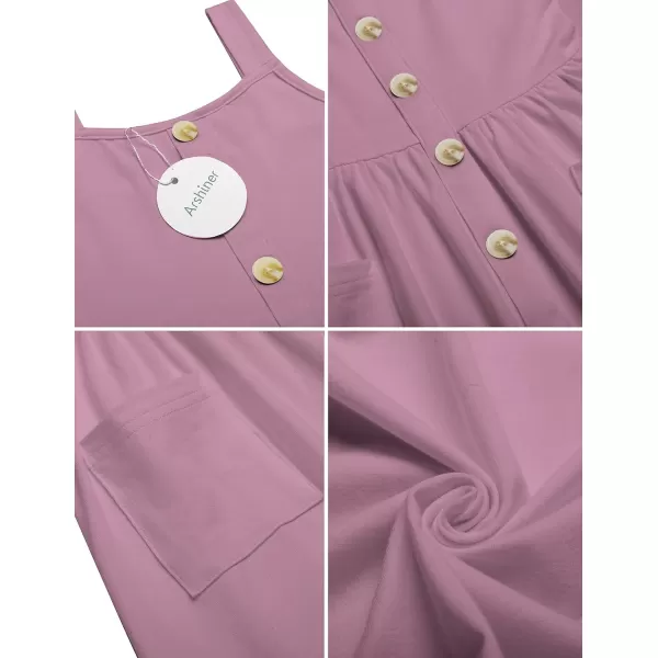 Arshiner Girl's Spaghetti Strap Button Down Midi Sleeveless Summer Casual Sundress A-line Dress with Pockets