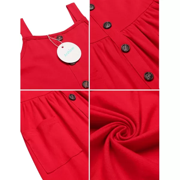 Arshiner Girl's Spaghetti Strap Button Down Midi Sleeveless Summer Casual Sundress A-line Dress with Pockets