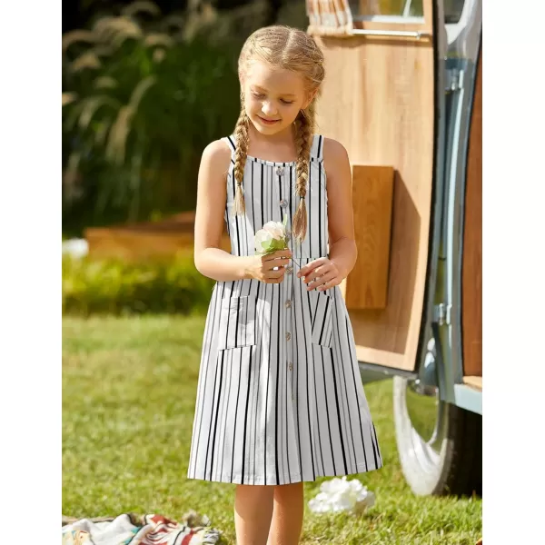 Arshiner Girl's Spaghetti Strap Button Down Midi Sleeveless Summer Casual Sundress A-line Dress with Pockets