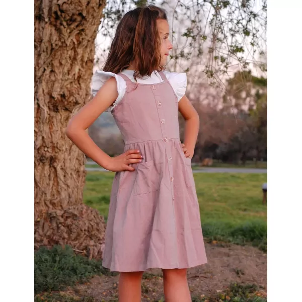 Arshiner Girl's Spaghetti Strap Button Down Midi Sleeveless Summer Casual Sundress A-line Dress with Pockets