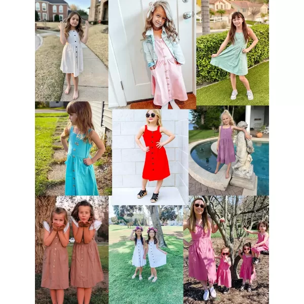 Arshiner Girl's Spaghetti Strap Button Down Midi Sleeveless Summer Casual Sundress A-line Dress with Pockets