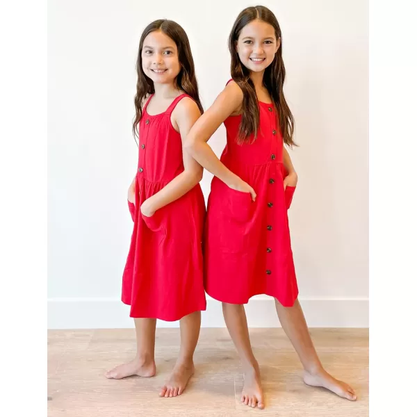 Arshiner Girl's Spaghetti Strap Button Down Midi Sleeveless Summer Casual Sundress A-line Dress with Pockets