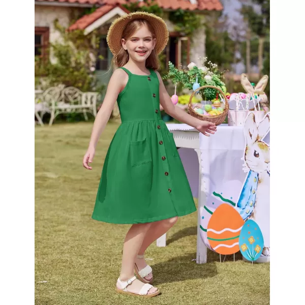 Arshiner Girl's Spaghetti Strap Button Down Midi Sleeveless Summer Casual Sundress A-line Dress with Pockets