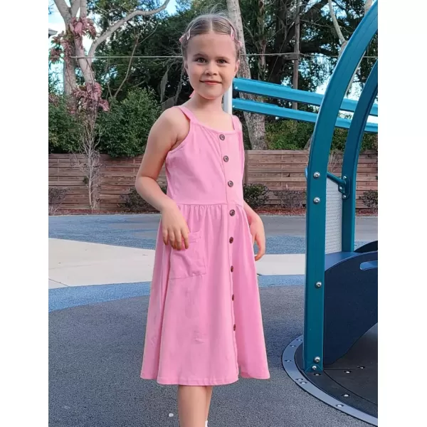 Arshiner Girl's Spaghetti Strap Button Down Midi Sleeveless Summer Casual Sundress A-line Dress with Pockets