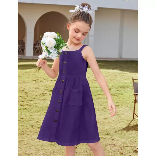Arshiner Girl's Spaghetti Strap Button Down Midi Sleeveless Summer Casual Sundress A-line Dress with Pockets