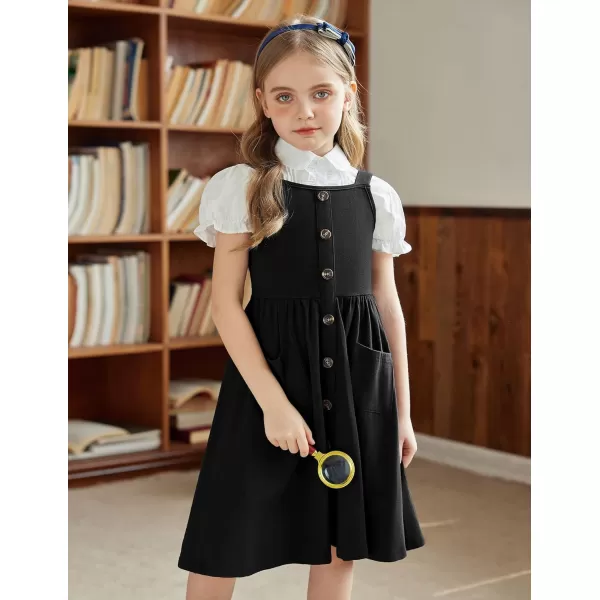 Arshiner Girl's Spaghetti Strap Button Down Midi Sleeveless Summer Casual Sundress A-line Dress with Pockets