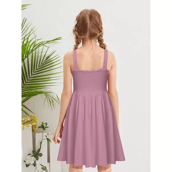 Arshiner Girl's Spaghetti Strap Button Down Midi Sleeveless Summer Casual Sundress A-line Dress with Pockets
