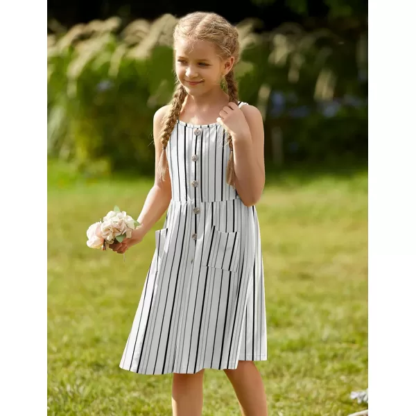 Arshiner Girl's Spaghetti Strap Button Down Midi Sleeveless Summer Casual Sundress A-line Dress with Pockets