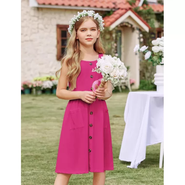 Arshiner Girl's Spaghetti Strap Button Down Midi Sleeveless Summer Casual Sundress A-line Dress with Pockets