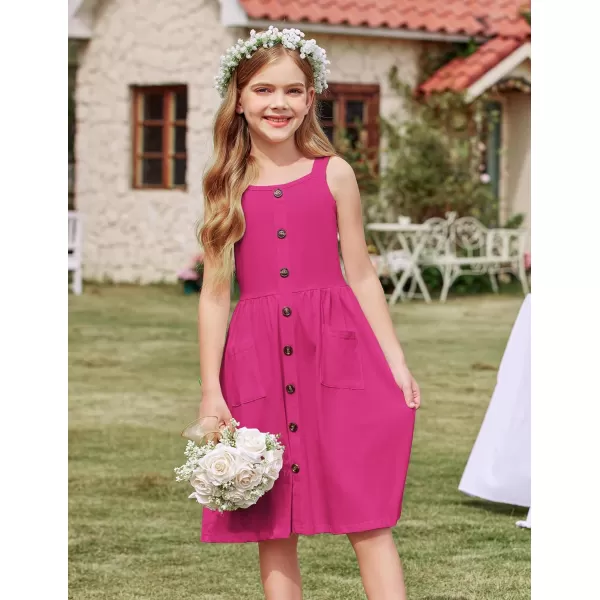 Arshiner Girl's Spaghetti Strap Button Down Midi Sleeveless Summer Casual Sundress A-line Dress with Pockets