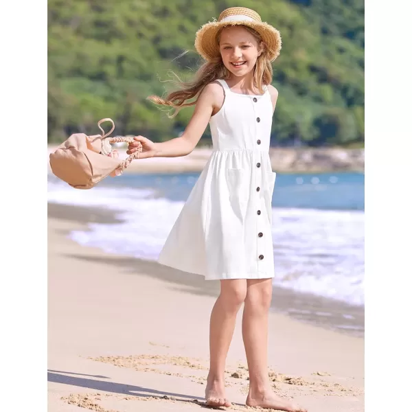 Arshiner Girl's Spaghetti Strap Button Down Midi Sleeveless Summer Casual Sundress A-line Dress with Pockets