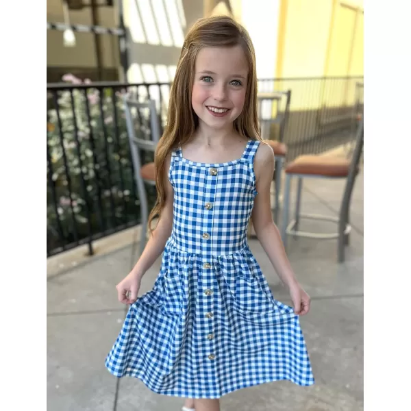 Arshiner Girl's Spaghetti Strap Button Down Midi Sleeveless Summer Casual Sundress A-line Dress with Pockets